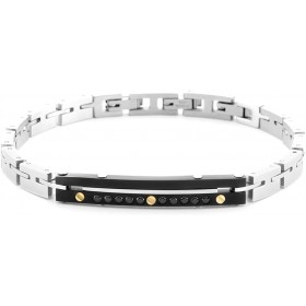 4US Cesare Paciotti Bracciale da Uomo Bracciale in Acciaio e Inserto in Oro 18k e Spinelli di Colore Nero. Regolabile dal 18 al