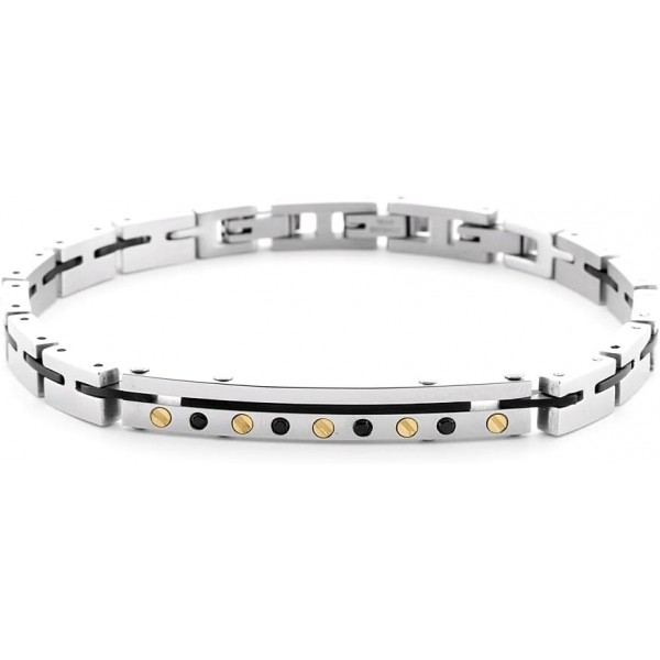 4US Cesare Paciotti Bracciale da Uomo Bracciale in Acciaio e Inserto in Oro 18k e Spinelli di Colore Nero. Regolabile dal 18 al