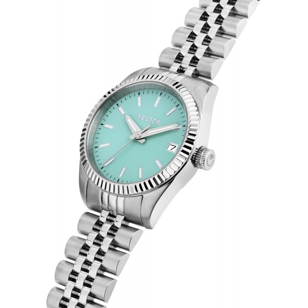 SECTOR Orologio Donna, Tempo, Data, Analogico, Cinturino in Acciaio, Cassa 32 mm, Collezione 240 - R3253240515