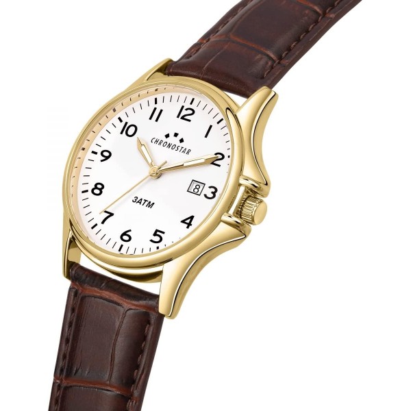 Chronostar VINTAGE Orologio Uomo Tempo e data in Lega, PVD Argento, Pelle naturale - R3751121003