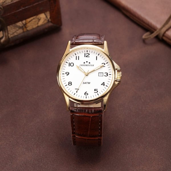 Chronostar VINTAGE Orologio Uomo Tempo e data in Lega, PVD Argento, Pelle naturale - R3751121003