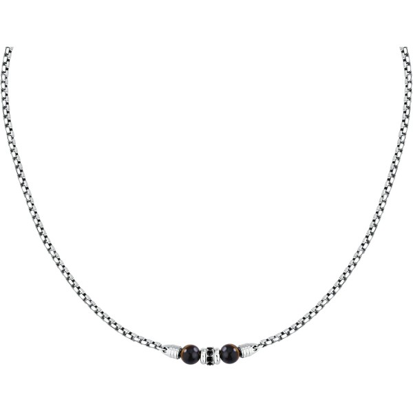 Morellato Collana Uomo S1744 Acciaio Occhio di Tigre Zirconi Neri 50cm