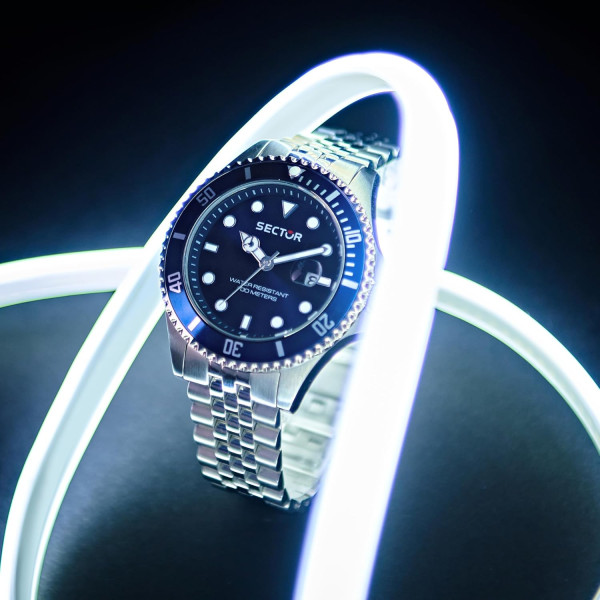 Sector No Limits Orologio Uomo, Tempo, Data, Analogico, Cinturino in Acciaio, Collezione 230 - R3253161053