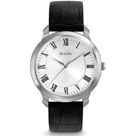 Bulova - Orologio Solo tempo 3 sfere, cassa in acciaio, cinturino in pelle nera, quadrante bianco con numeri romani, fibbia ad