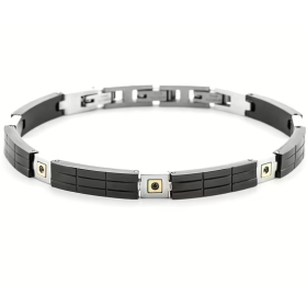 PACIOTTI 4US Bracciale Uomo Rigido in Acciaio con Oro 18Kt e Spinelli Neri 4UBR6938