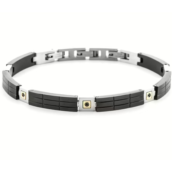 PACIOTTI 4US Bracciale Uomo Rigido in Acciaio con Oro 18Kt e Spinelli Neri 4UBR6938