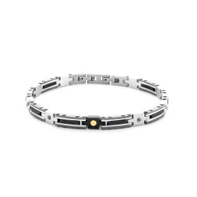PACIOTTI 4US Bracciale Uomo Rigido in Acciaio con Oro 18Kt e Spinelli Neri 4UBR6954