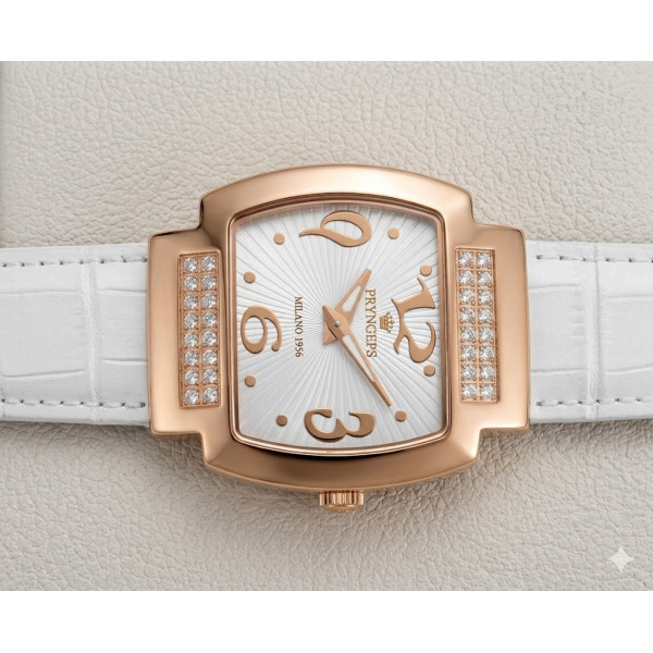 PRYNGEPS Orologio Donna A715 Bianco e Dorato con Cinturino in Pelle Bianco