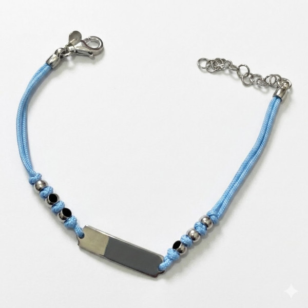 Bracciale unisex in Argento 925 e Cordino Celeste con Targhetta Personalizzabile