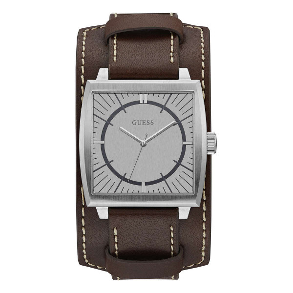 GUESS W1036G2 Orologio Uomo Monarch Solo Tempo Cassa Quadrata Acciaio e Pelle