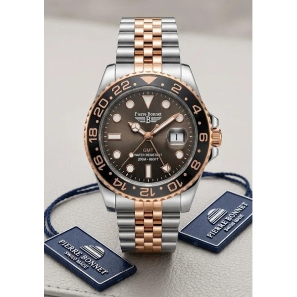 Pierre Bonnet Adventure 9283BR Uomo Quarzo Seiko Acciaio Rosé GMT Style 5 ATM