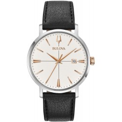 Bulova Classic Aerojet 98B254 - Orologio design con cinturino in pelle, Uomo, nero/inserti, colore oro rosa