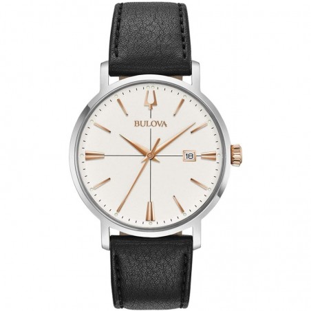 Bulova Classic Aerojet 98B254 - Orologio design con cinturino in pelle, Uomo, nero/inserti, colore oro rosa